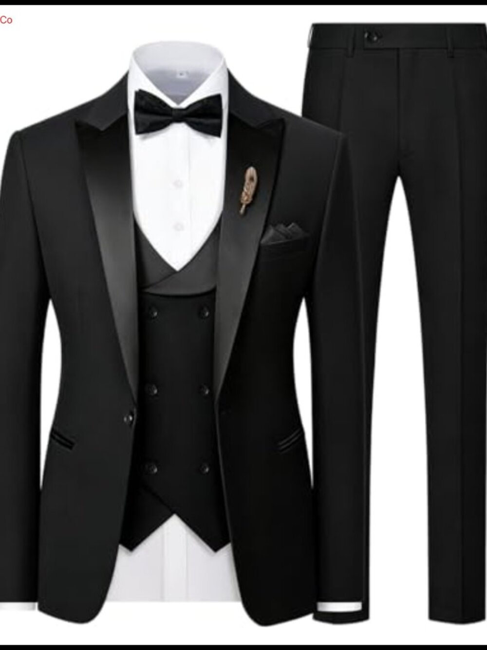 Men's 3 Piece Slim Fit Peak Lapel One Button Tuxedo Suit Set for Prom Wedding